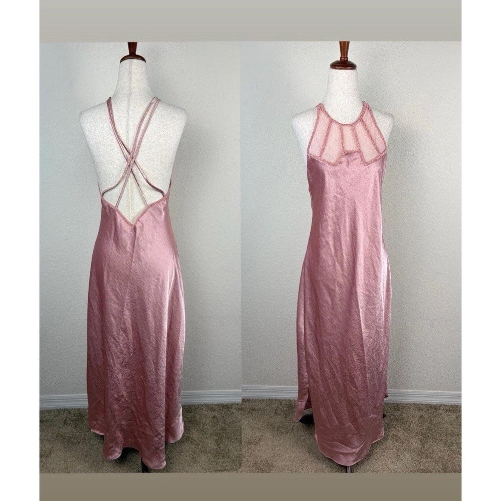 Victoria's Secret Vtg Gold Label Pink Satin Maxi Backless Lingerie Slip Dress S